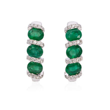 Load image into Gallery viewer, Diamond and emerald hoop earrings (SKU E 111)