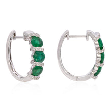 Load image into Gallery viewer, Diamond and emerald hoop earrings (SKU E 111)