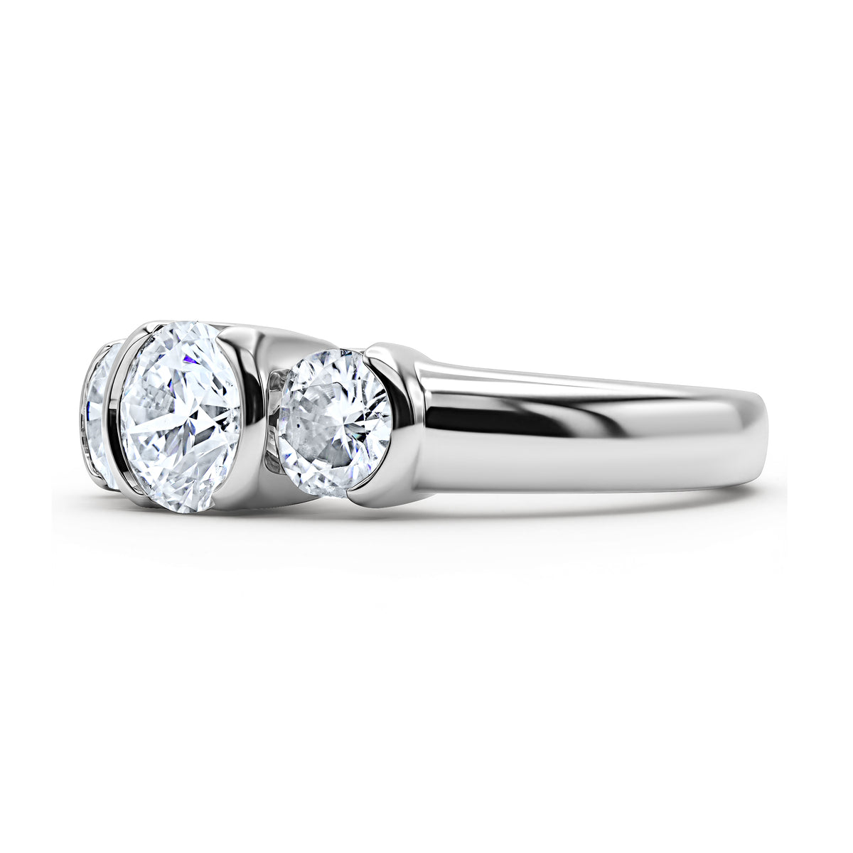 1.31 CTW three-stone bezel diamond ring in 14K white gold - alternate view