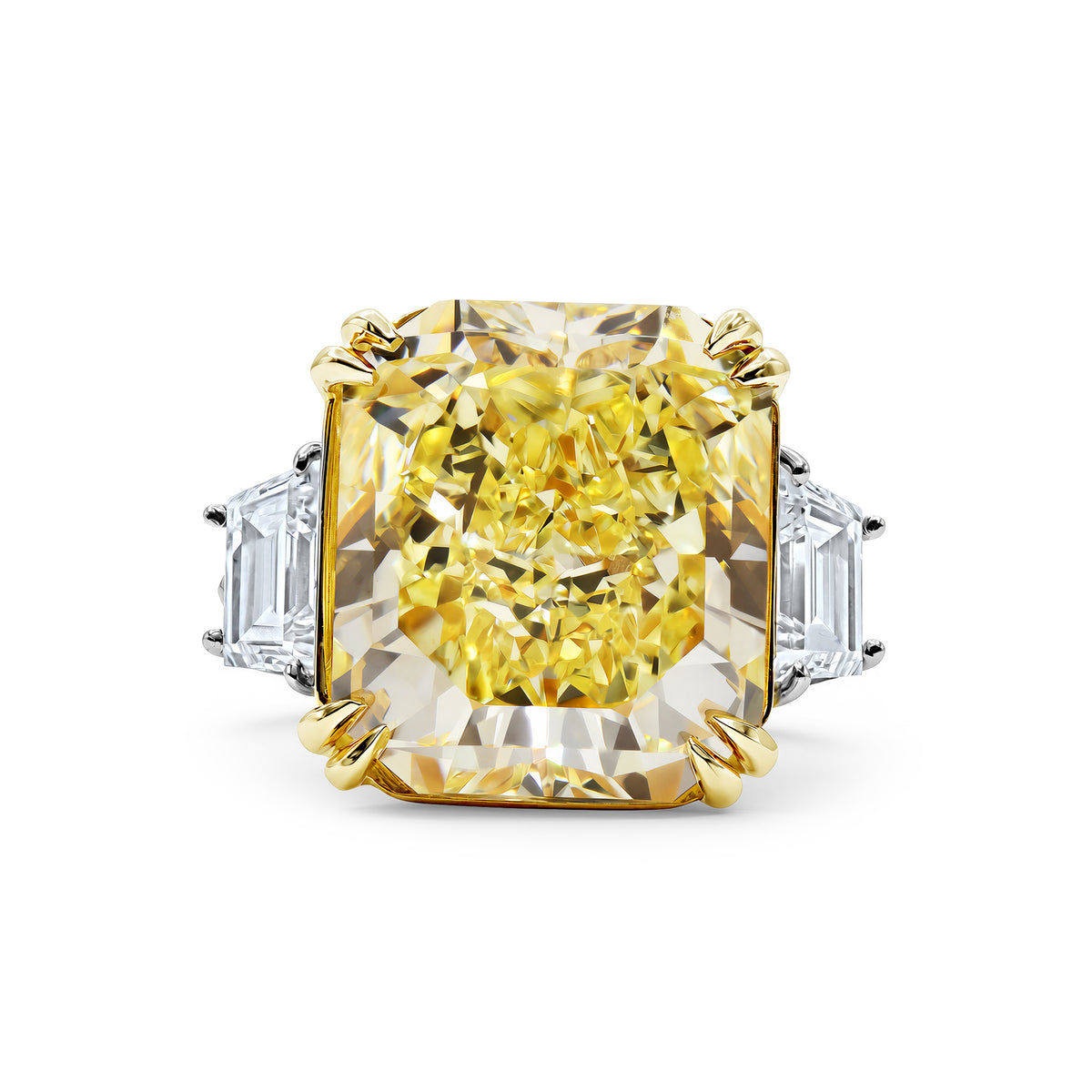Yellow Cushion-Cut Diamond Three-Stone Ring - alternate view