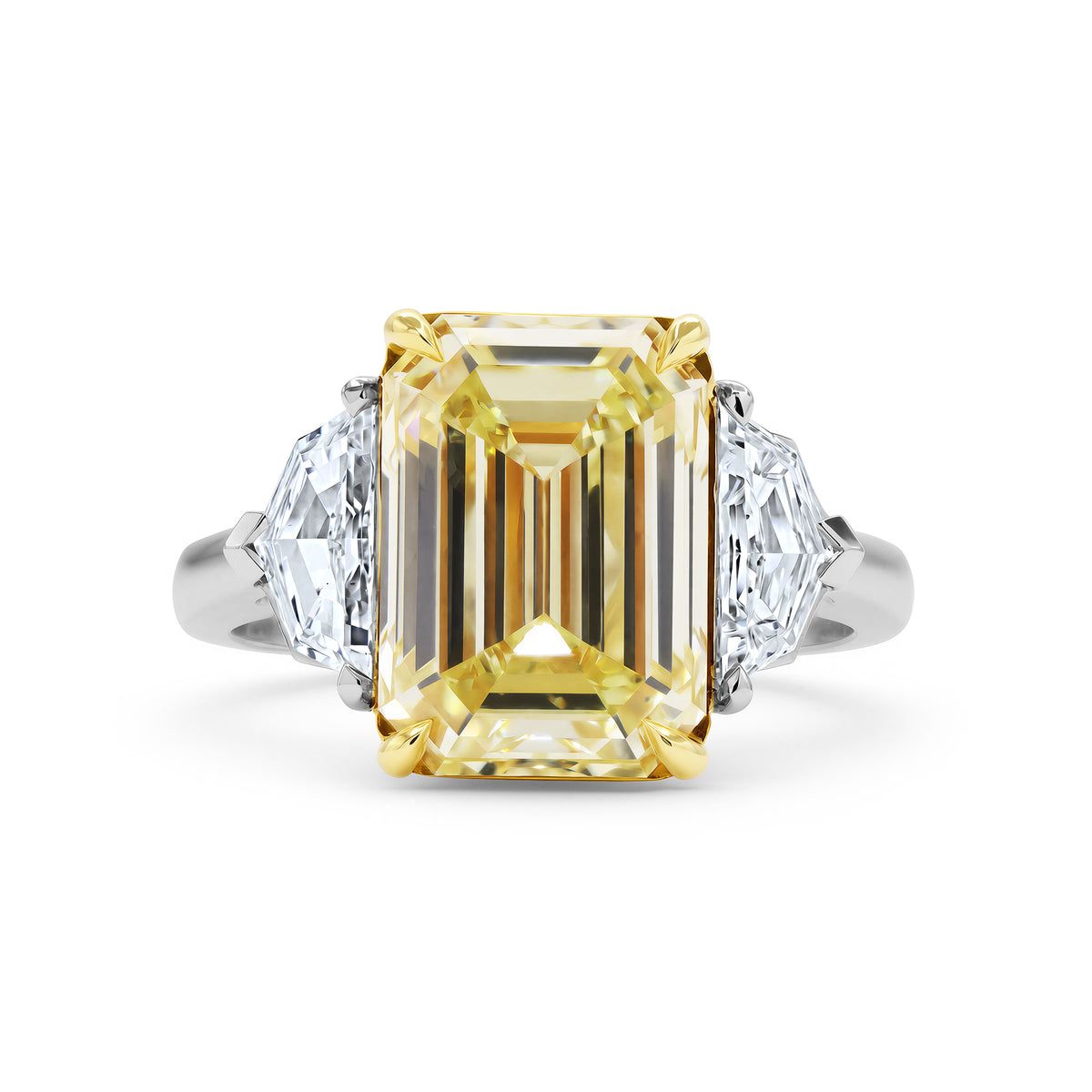 Yellow Emerald-Cut Diamond Three-Stone Ring - alternate view