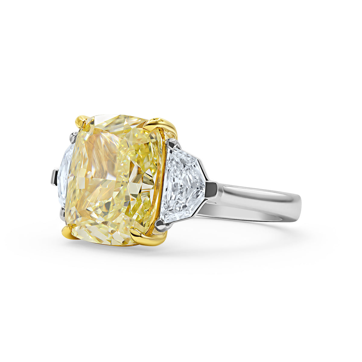Yellow Cushion-Cut Diamond Three-Stone Ring