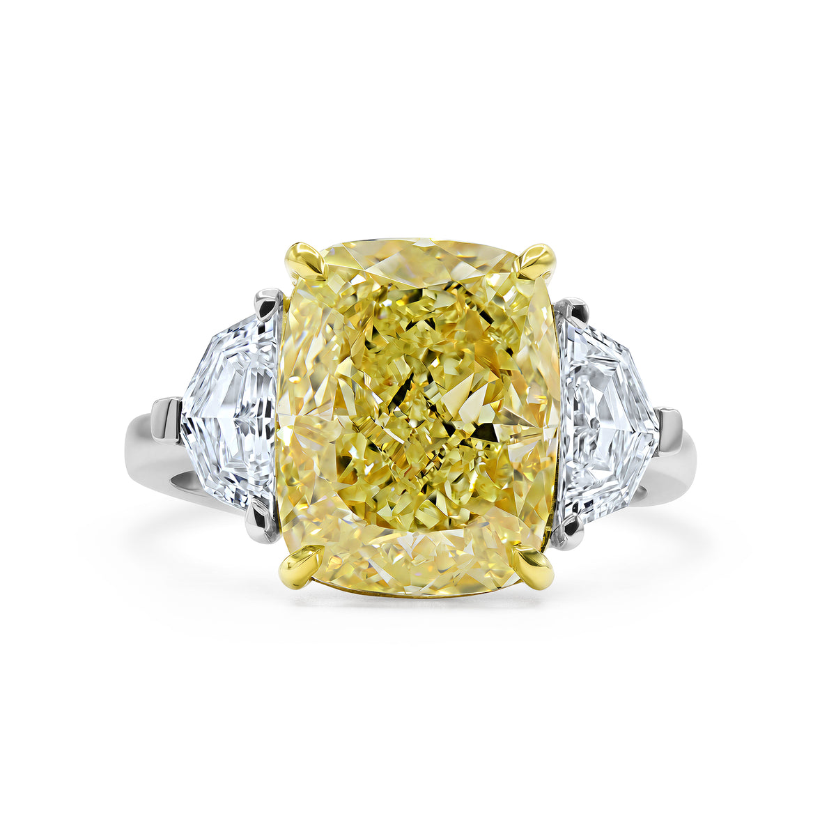 Yellow Cushion-Cut Diamond Three-Stone Ring - alternate view