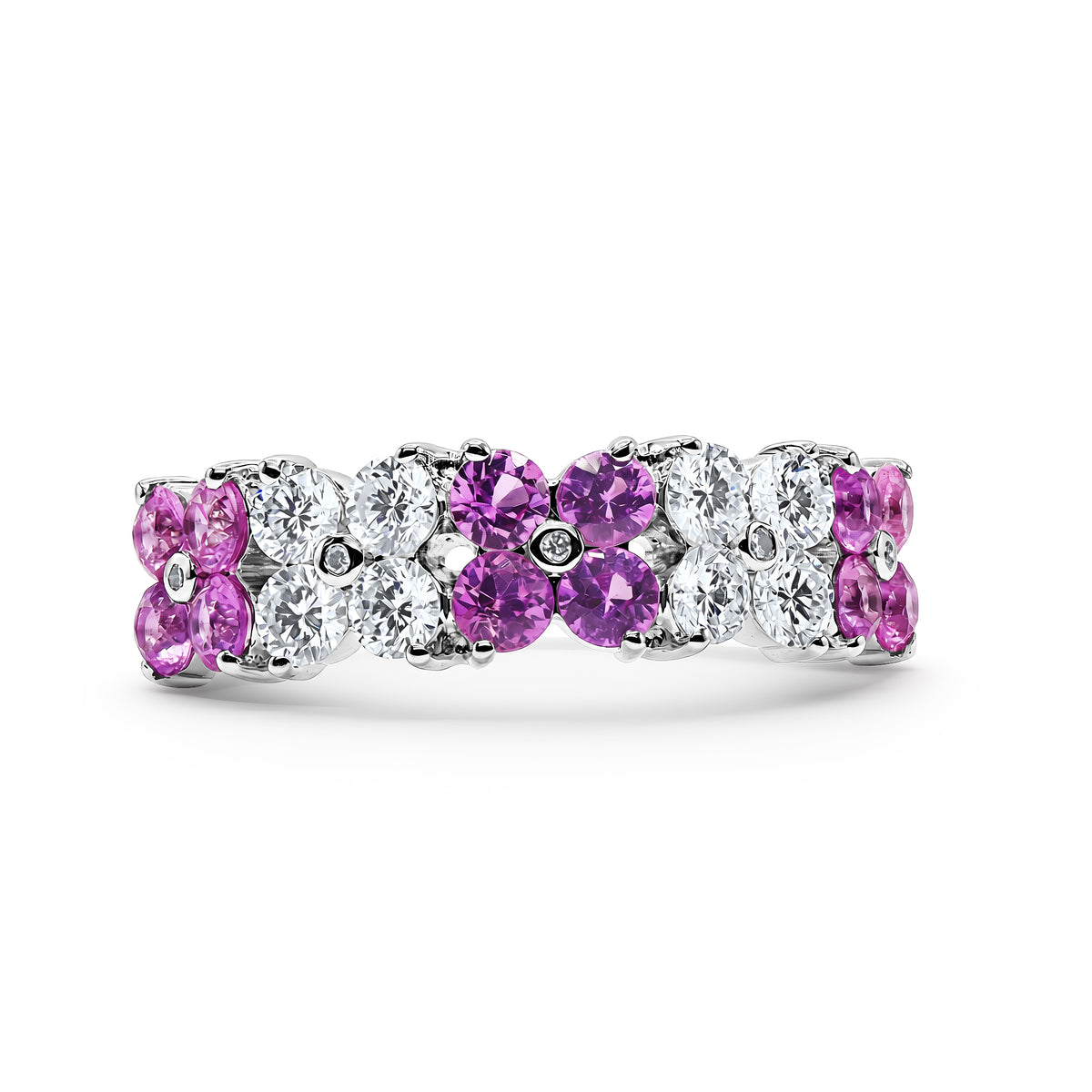 Pink Gemstone & Diamond Floral Band - alternate view