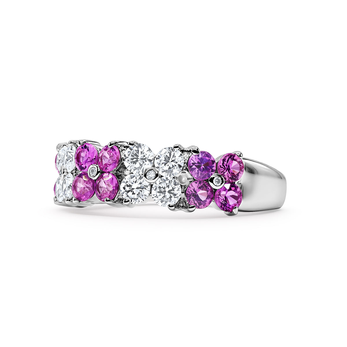 Pink Gemstone & Diamond Floral Band - alternate view