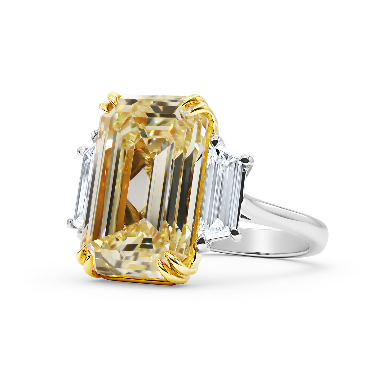 Yellow Emerald-Cut Diamond Three-Stone Ring