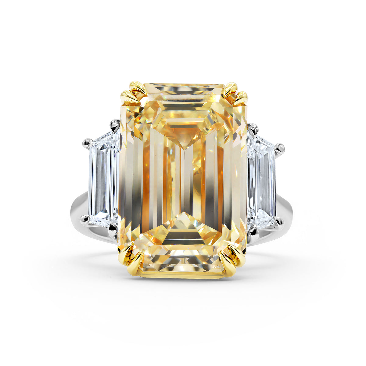 Yellow Emerald-Cut Diamond Three-Stone Ring - alternate view