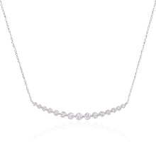Load image into Gallery viewer, One handmade 14k white gold diamond necklace featuring 15 round brilliant cut diamonds weighing ,96 carats total of F color, VS2 clarity, and of excellent cut and brilliance. Necklace measures 16" in length.