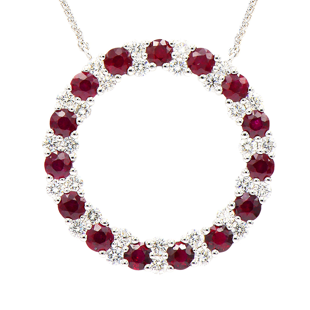 Diamond and ruby circle of life pendant necklace (SKU N073)