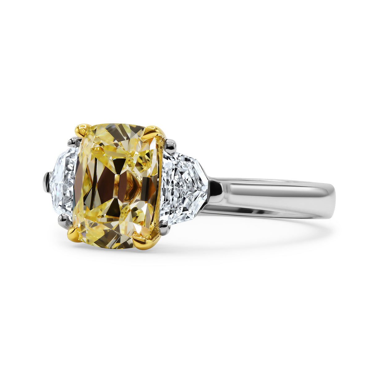 Yellow Cushion and Trapezoid Diamond Ring