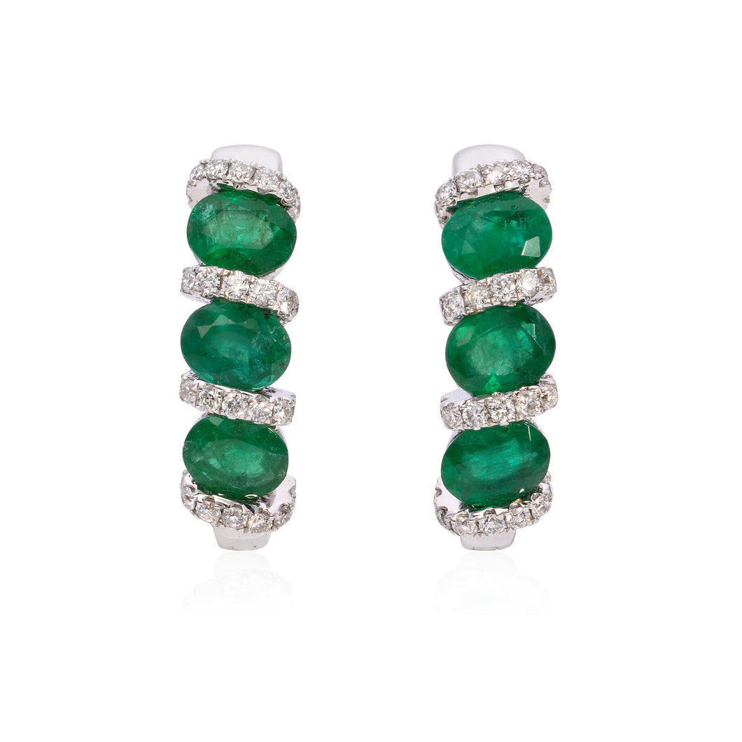 Diamond and emerald hoop earrings (SKU E 111)