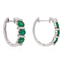 Load image into Gallery viewer, Diamond and emerald hoop earrings (SKU E 111)
