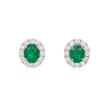 Load image into Gallery viewer, Cabochon emerald earrings 14K white gold SKU E116
