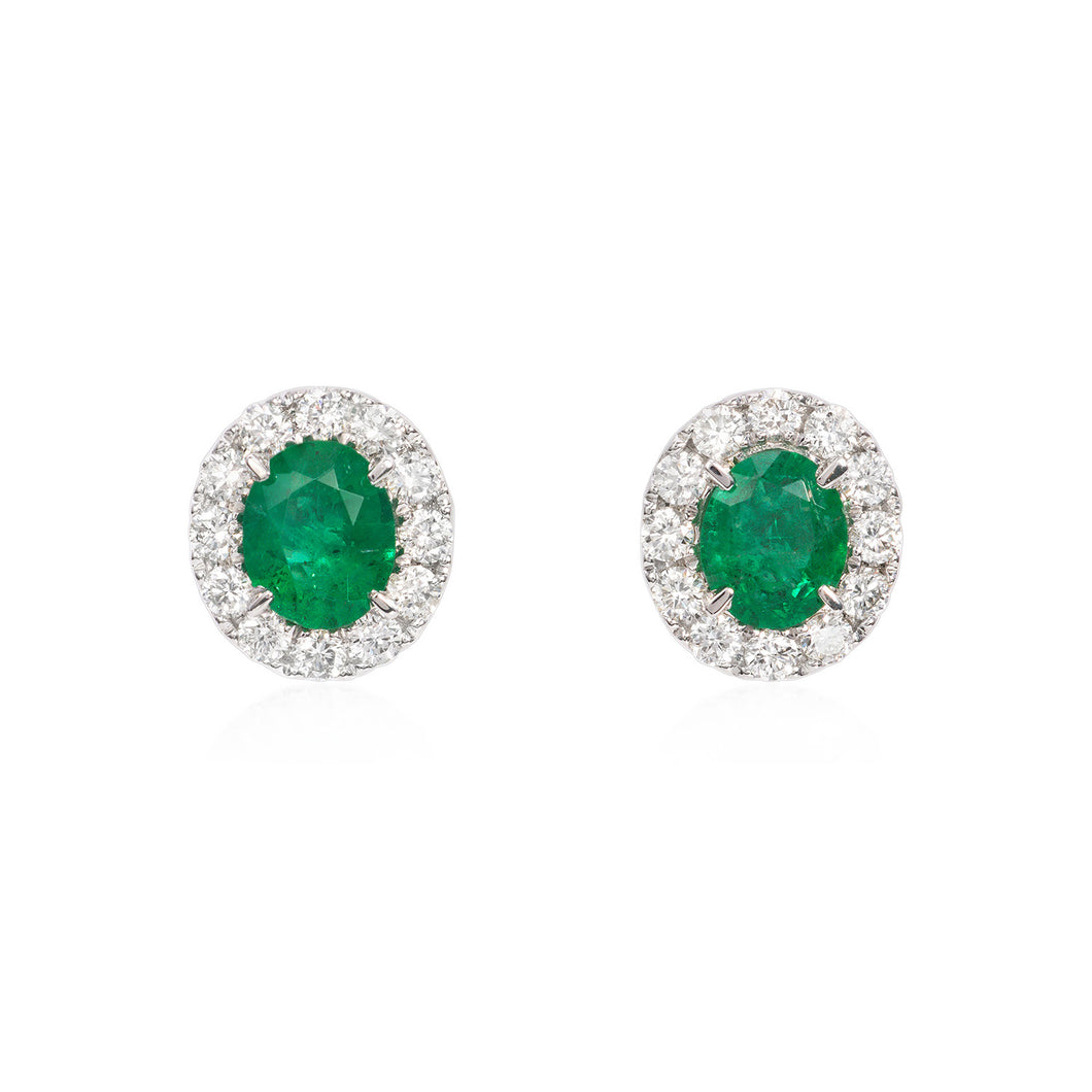 Cabochon emerald earrings 14K white gold SKU E116