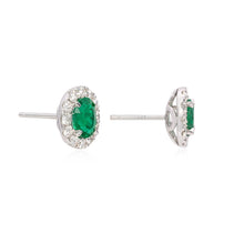 Load image into Gallery viewer, Cabochon emerald earrings 14K white gold SKU E116
