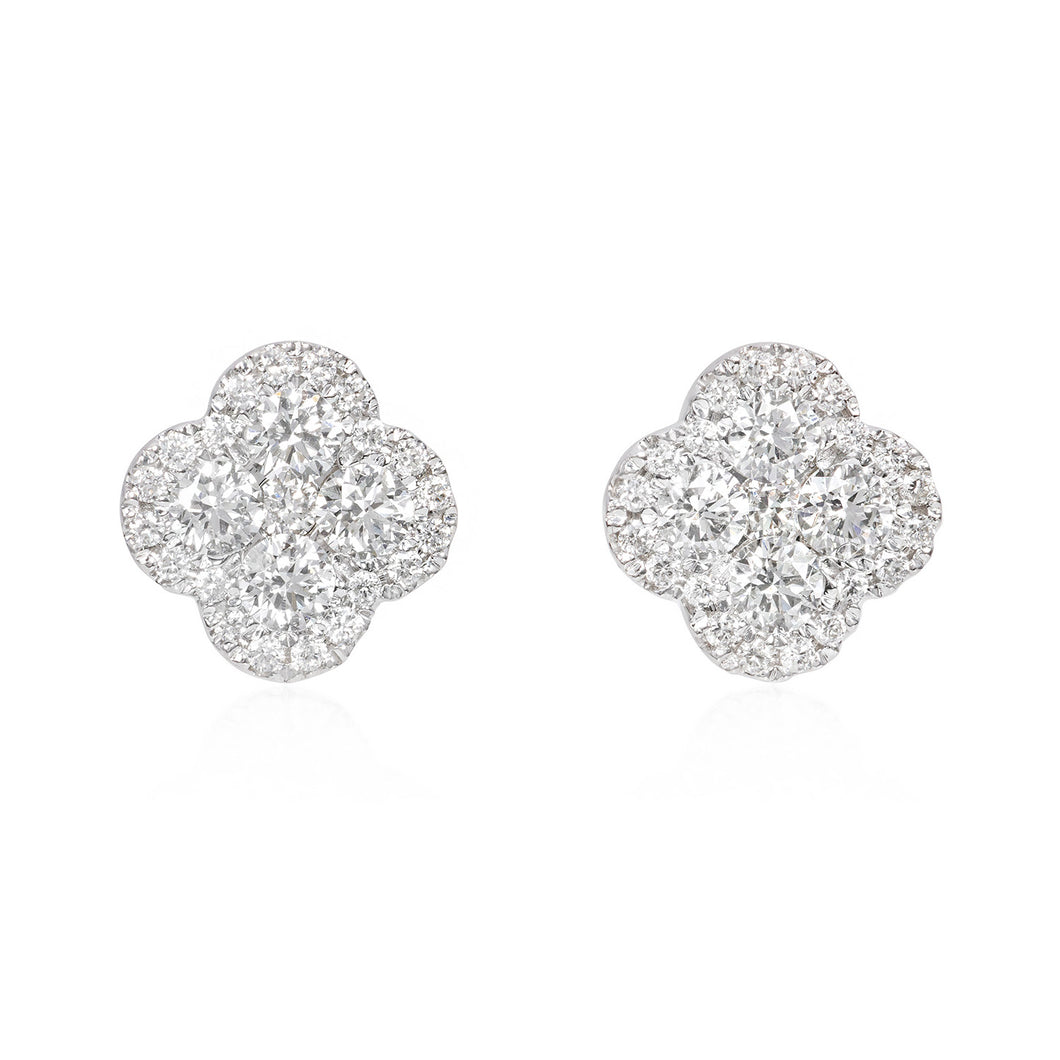 Diamond Cluster Earrings 14k white gold SKU E117