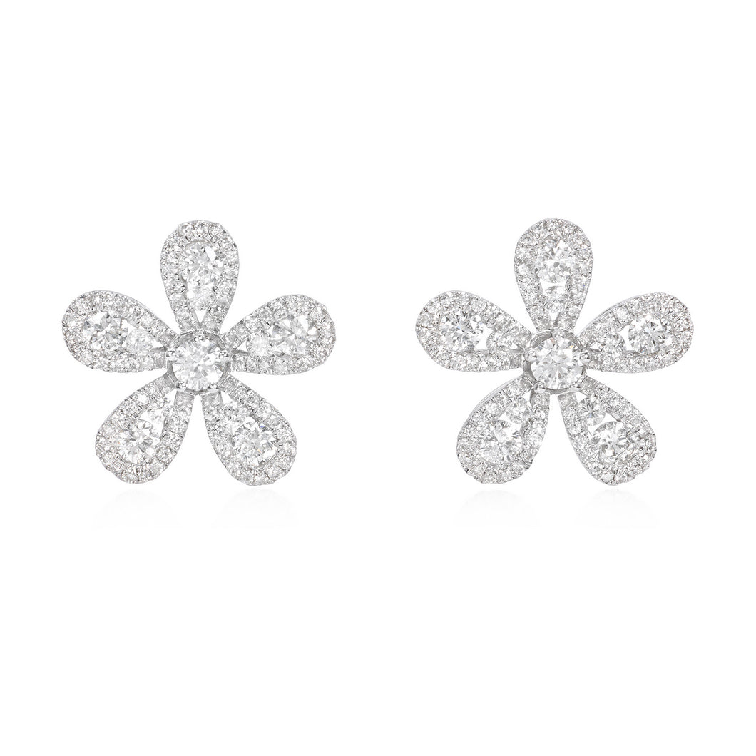 Flower shape earrings 14k white gold SKU E119