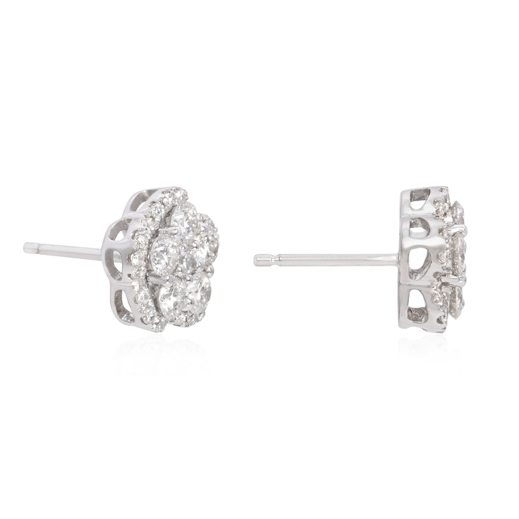 Diamond cluster earrings 14k white gold SKU E120
