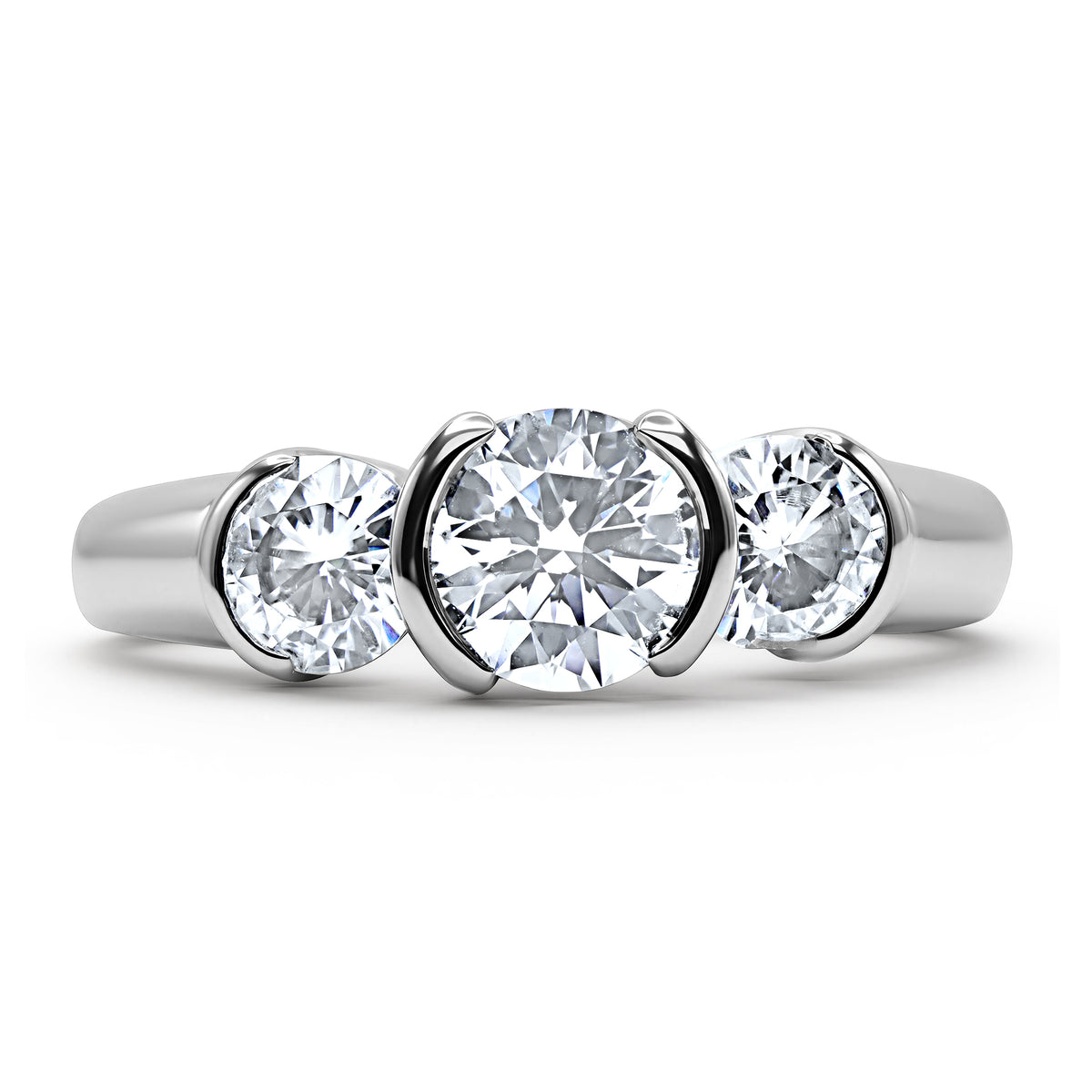 1.31 CTW three-stone bezel diamond ring in 14K white gold