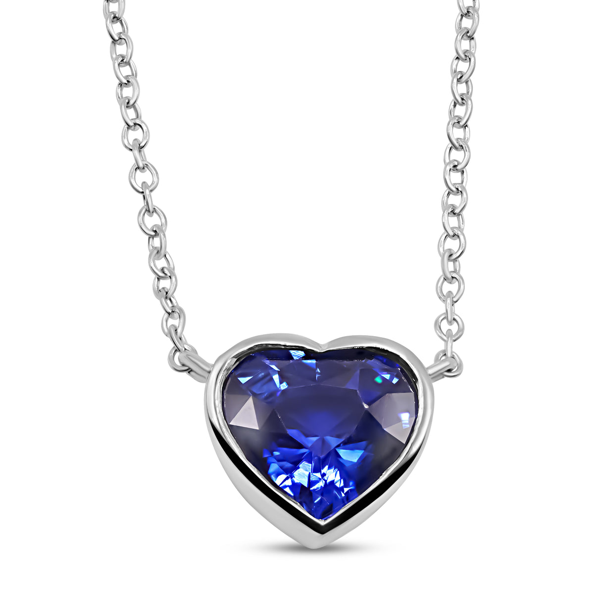 2.29 CT blue sapphire heart pendant necklace in 14K white gold