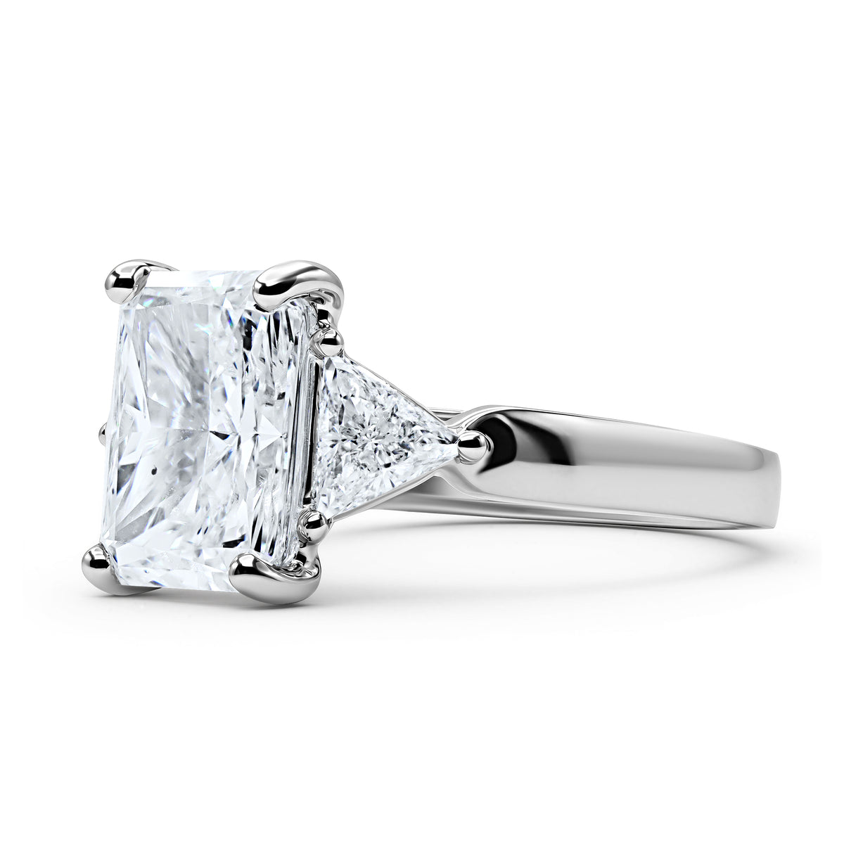3.03 CTW radiant-cut diamond three-stone ring in platinum - alternate view