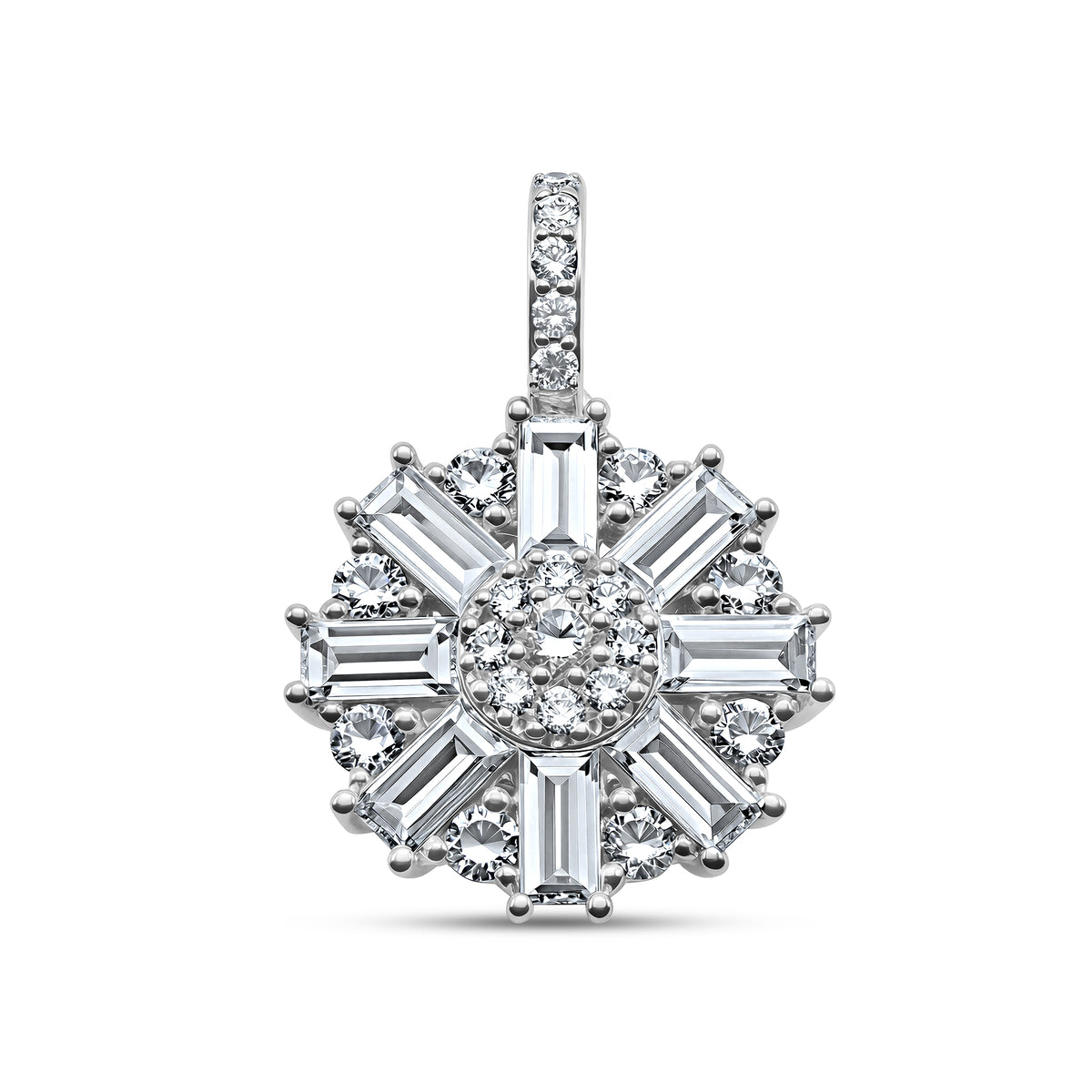 1.81 CTW diamond starburst pendant in 14K white gold