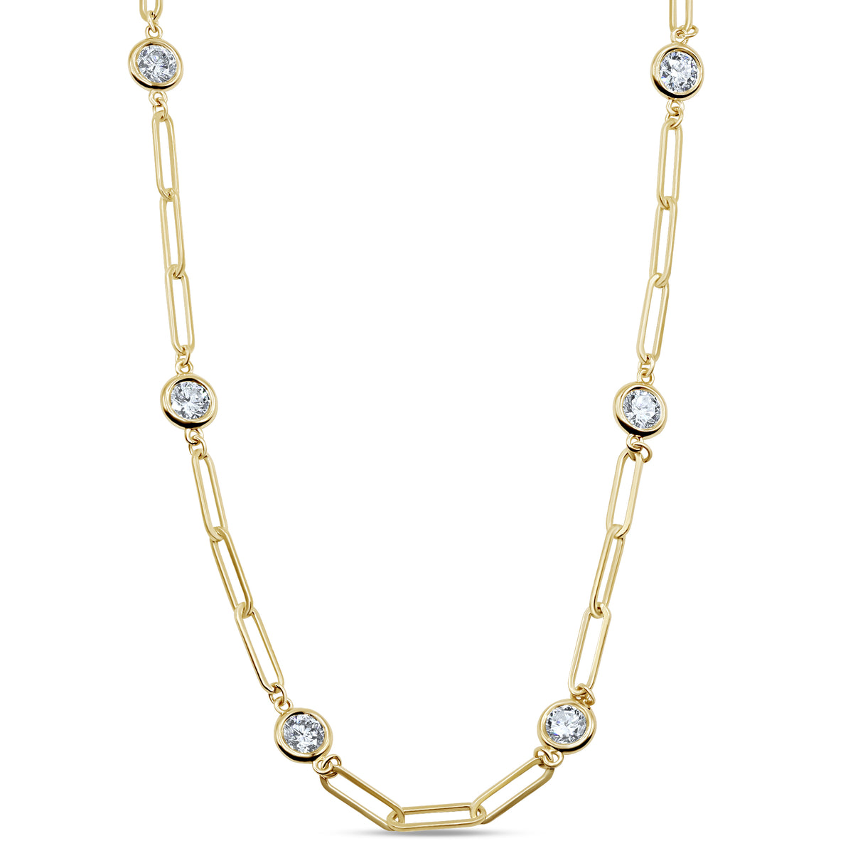 4.00 CTW diamond paperclip station necklace in 14K yellow gold