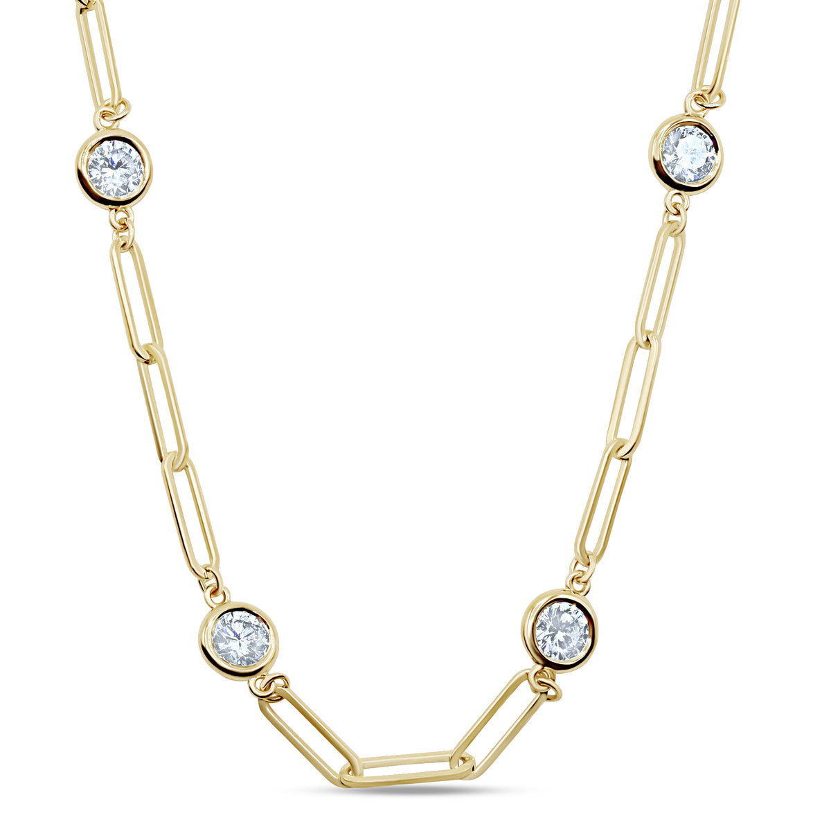 4.00 CTW diamond paperclip station necklace in 14K yellow gold - alternate view