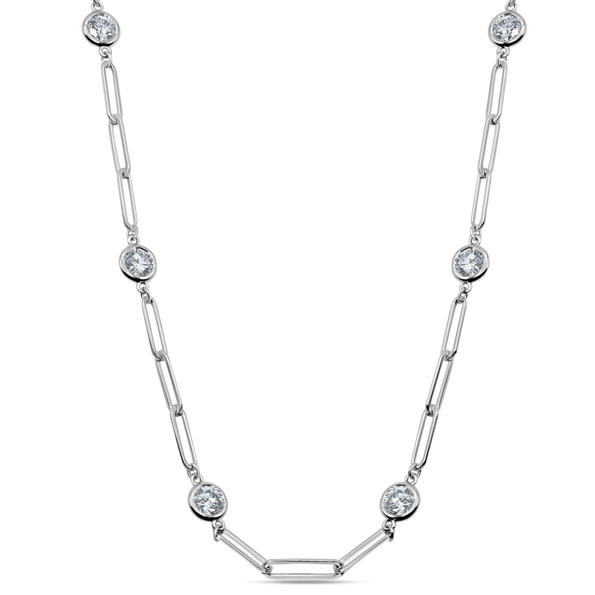 4.50 CTW diamond paperclip station necklace in 14K white gold