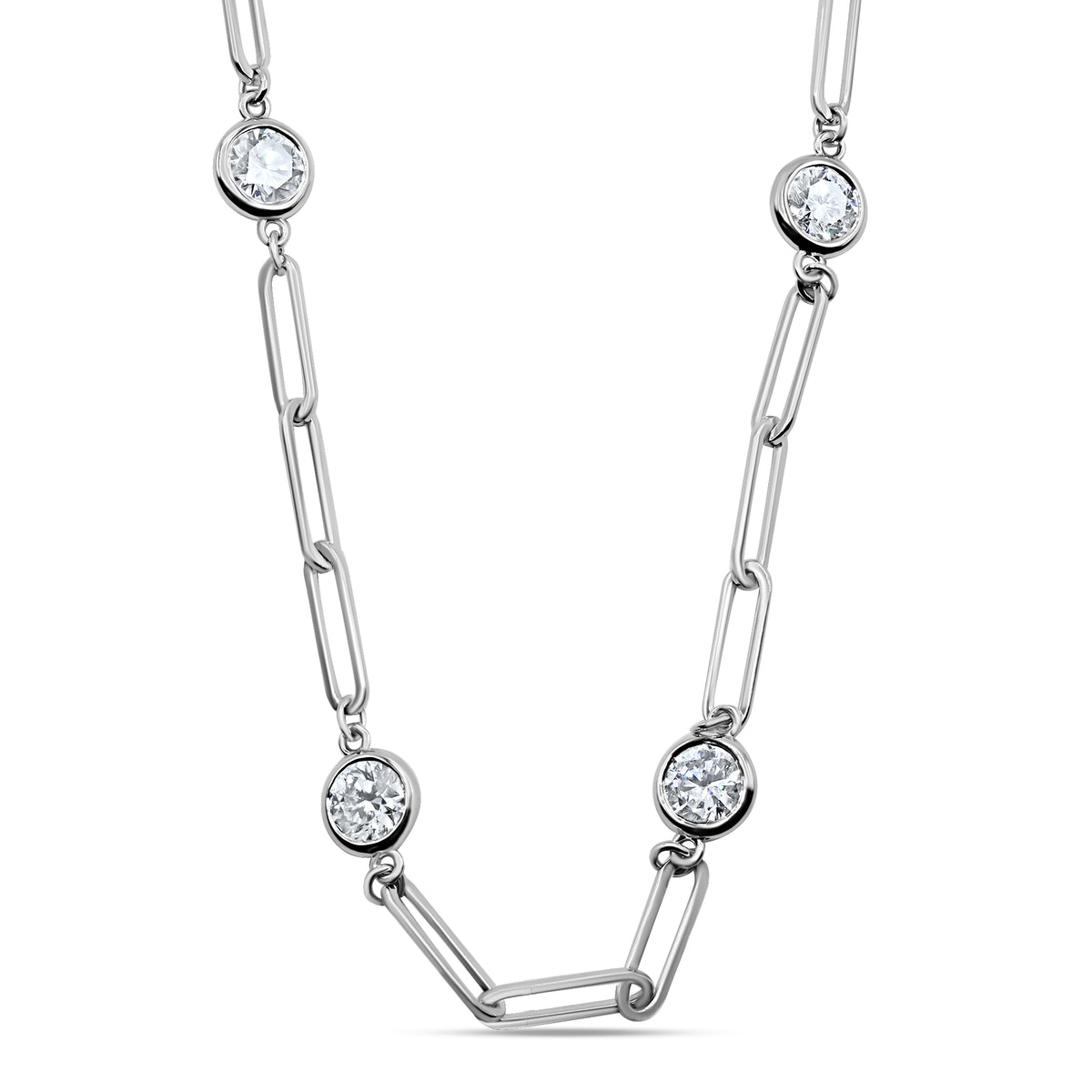 4.50 CTW diamond paperclip station necklace in 14K white gold - alternate view