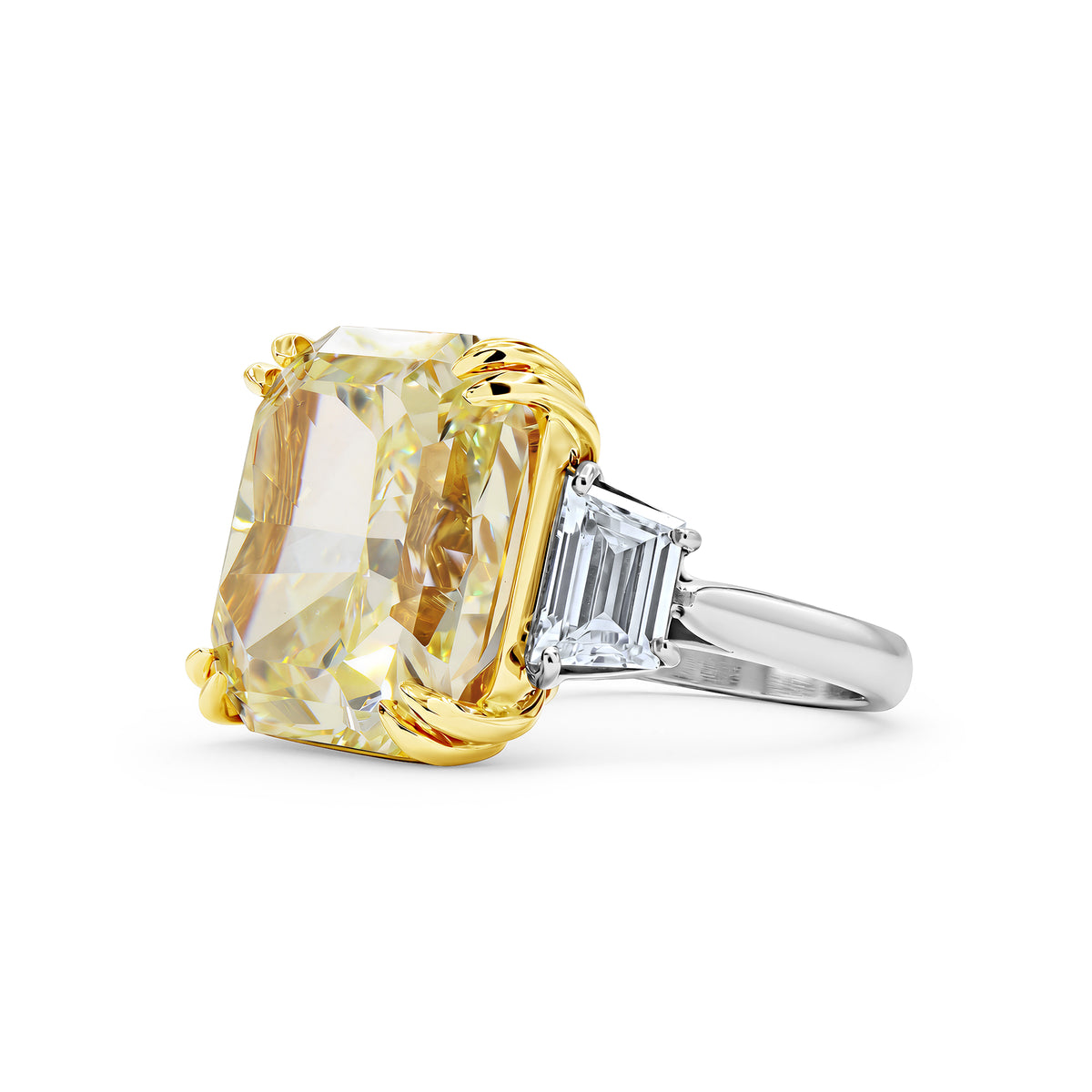 Yellow Cushion-Cut Diamond Three-Stone Ring