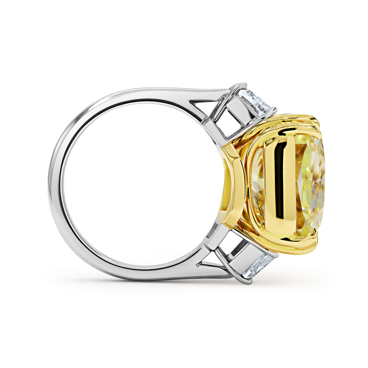 Yellow Cushion-Cut Diamond Three-Stone Ring - alternate view