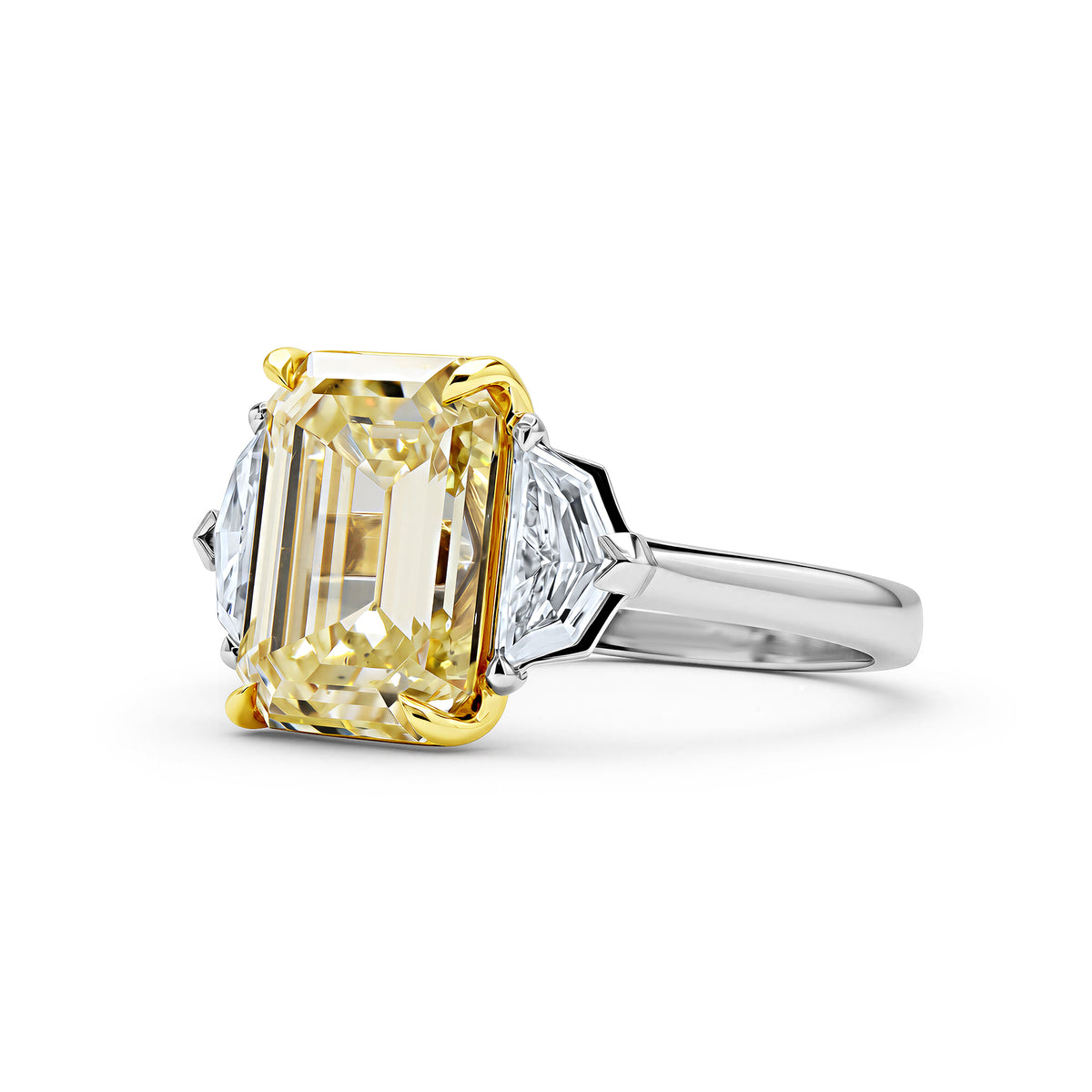 Yellow Emerald-Cut Diamond Three-Stone Ring