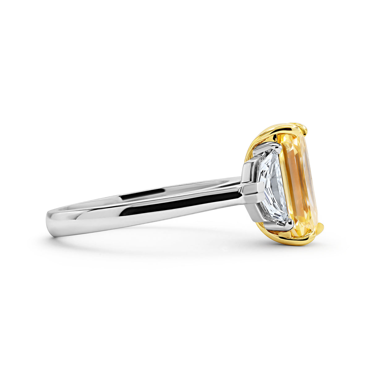Yellow Emerald-Cut Diamond Three-Stone Ring - alternate view