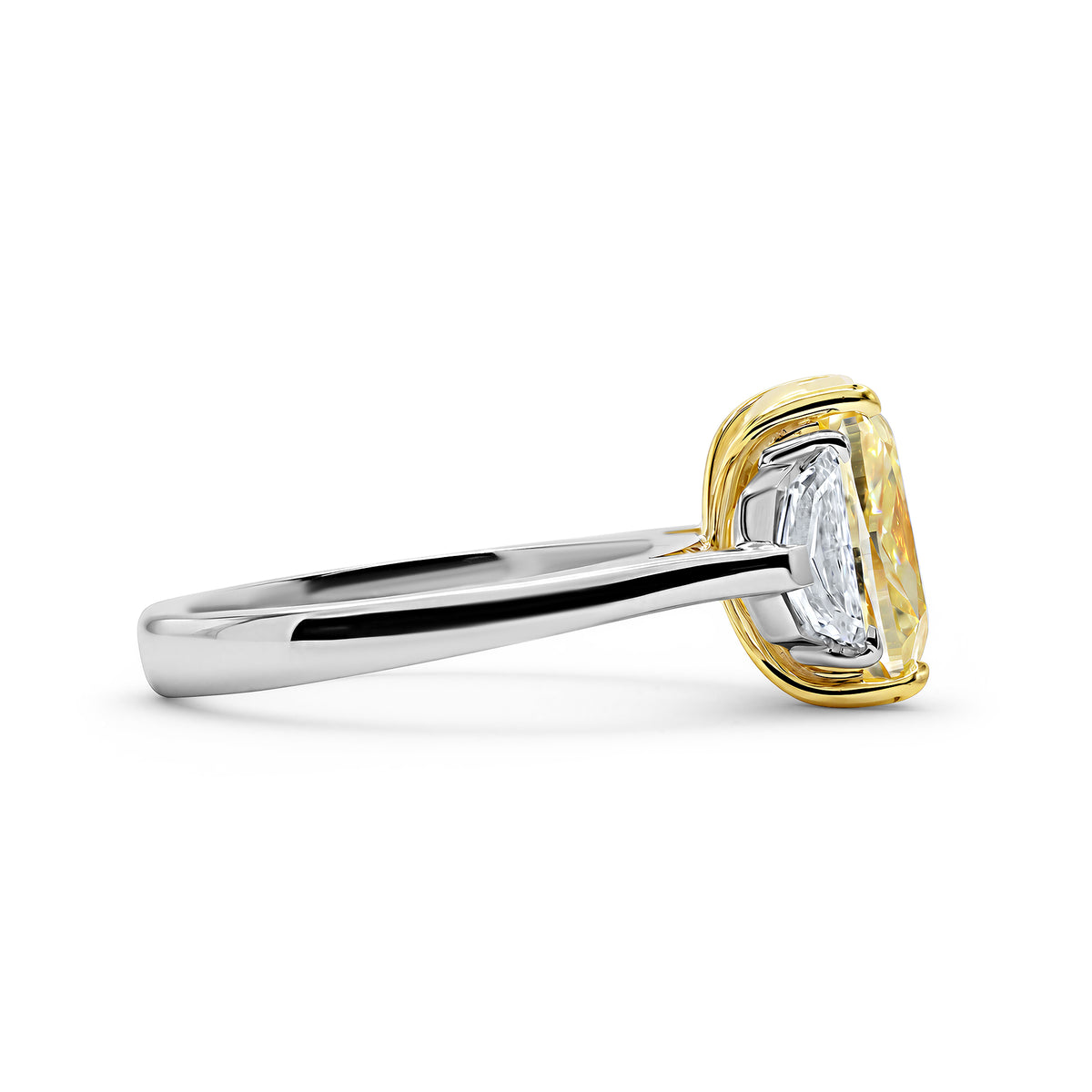 Yellow Cushion-Cut Diamond Three-Stone Ring - alternate view
