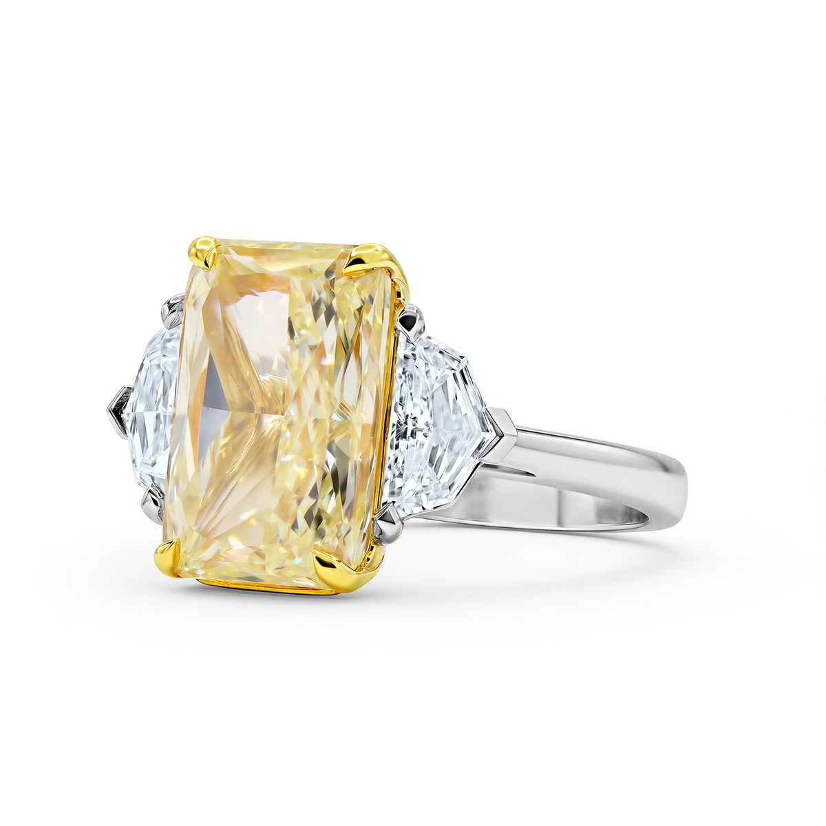 Yellow Radiant-Cut Diamond Three-Stone Ring