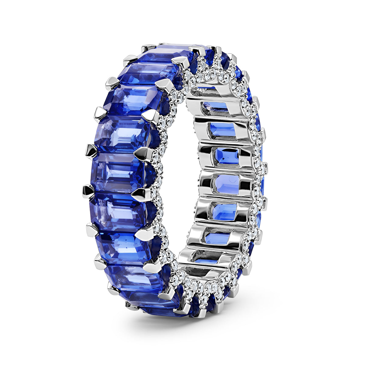 Blue Gemstone & Diamond Eternity Band - alternate view