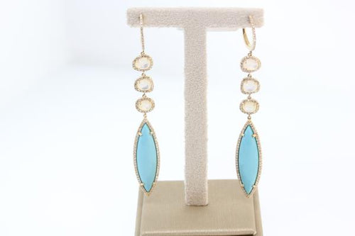 One pair of lady's mother of pearl and turquoise earrings.