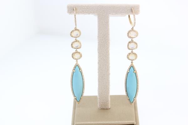 One pair of lady's mother of pearl and turquoise earrings.