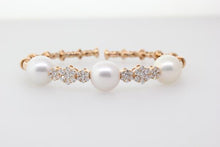 Load image into Gallery viewer, 18k rose gold diamond and South Sea pearl bangle bracelet
