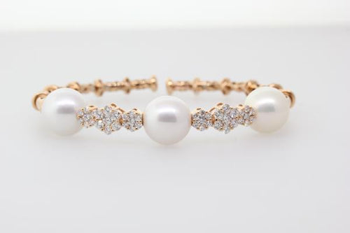 18k rose gold diamond and South Sea pearl bangle bracelet