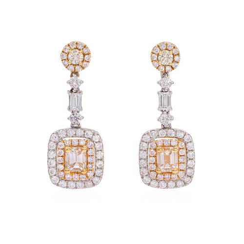 18k two-tone diamond dangle earrings