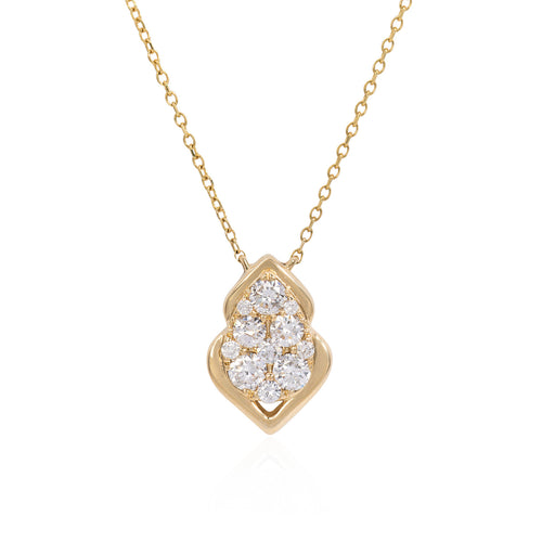One handmade 14k yellow gold diamond necklace featuring 11 round brilliant cut diamonds weighing .47 carats total of F color, VS2 clarity, and of excellent cut and brilliance.