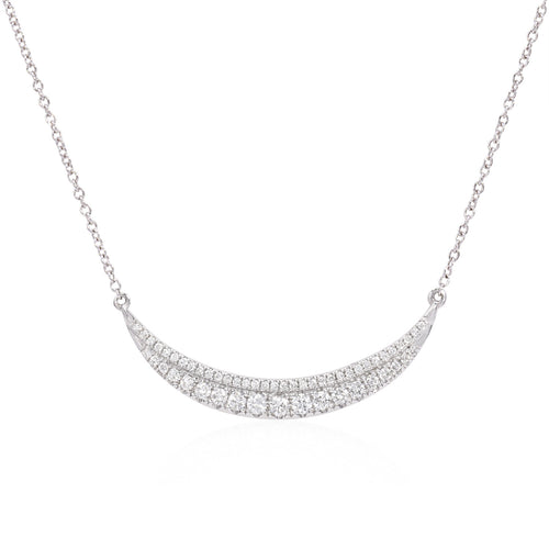 One handmade 14k white gold diamond necklace featuring 53 round brilliant cut diamonds weighing .51 carats total of F color, VS2 clarity, and of excellent cut and brilliance.Handmade 14k white gold diamond necklace featuring 53 round brilliant cut diamonds weighing .51 carats total of F color, VS2 clarity, and of excellent cut and brilliance.  Necklace measures 17